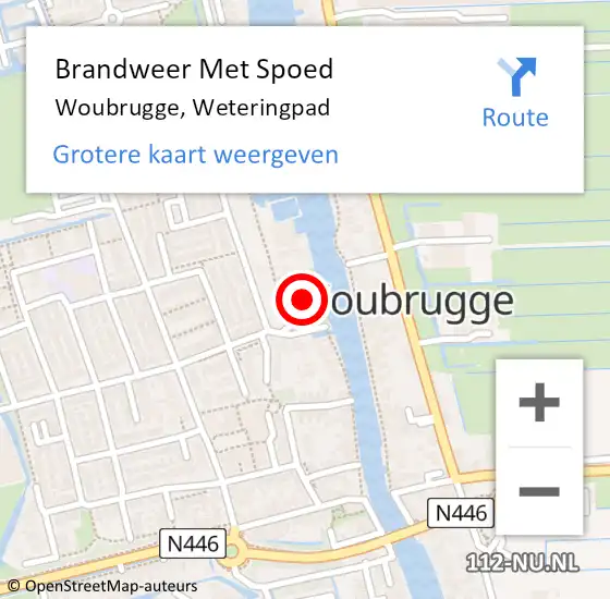 Locatie op kaart van de 112 melding: Brandweer Met Spoed Naar Woubrugge, Weteringpad op 12 september 2016 18:22