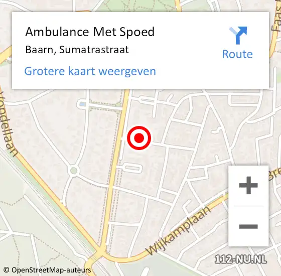 Locatie op kaart van de 112 melding: Ambulance Met Spoed Naar Baarn, Sumatrastraat op 12 september 2016 18:31