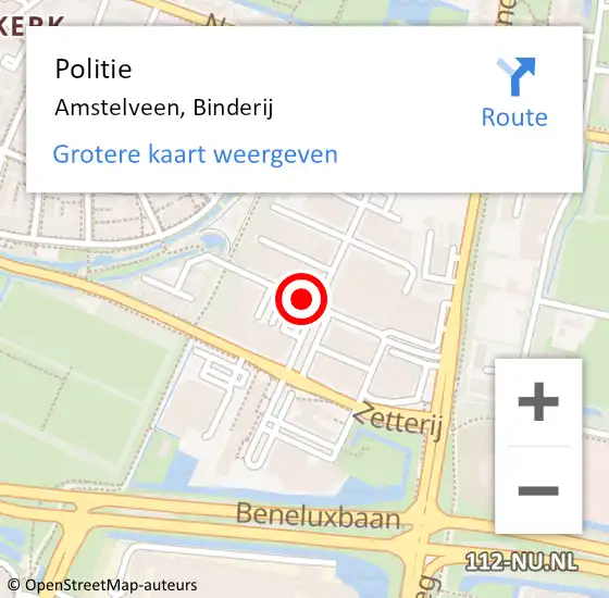 Locatie op kaart van de 112 melding: Politie Amstelveen, Binderij op 12 september 2016 18:59