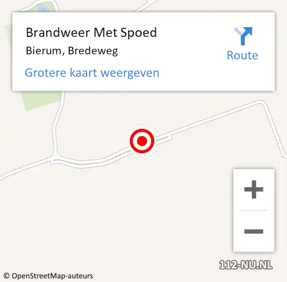Locatie op kaart van de 112 melding: Brandweer Met Spoed Naar Bierum, Bredeweg op 12 september 2016 20:29