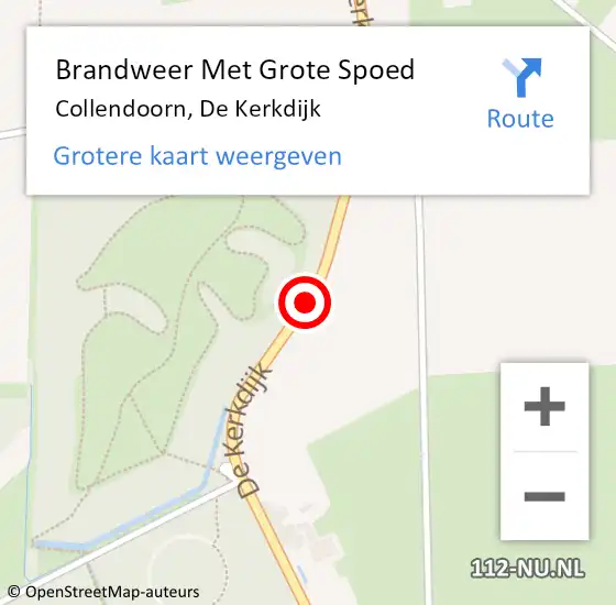 Locatie op kaart van de 112 melding: Brandweer Met Grote Spoed Naar Collendoorn, De Kerkdijk op 12 september 2016 21:33