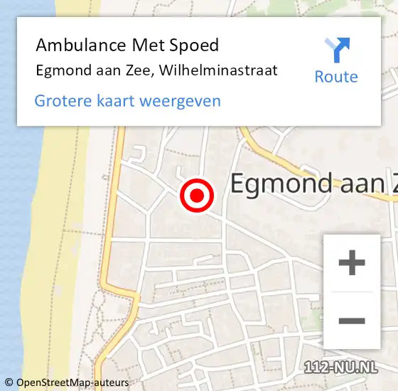 Locatie op kaart van de 112 melding: Ambulance Met Spoed Naar Egmond aan Zee, Wilhelminastraat op 13 september 2016 07:33