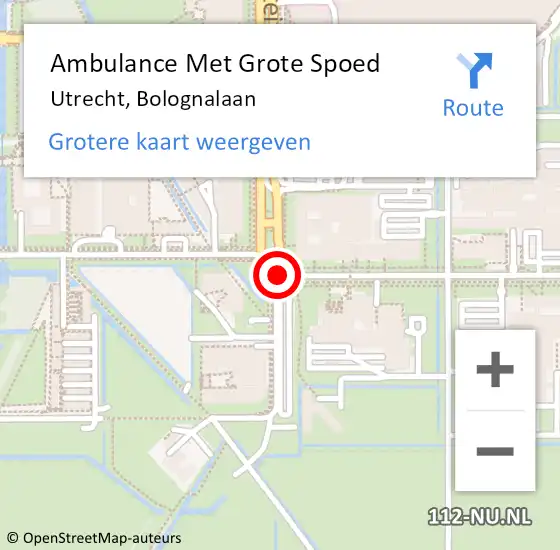 Locatie op kaart van de 112 melding: Ambulance Met Grote Spoed Naar Utrecht, Bolognalaan op 13 september 2016 08:28
