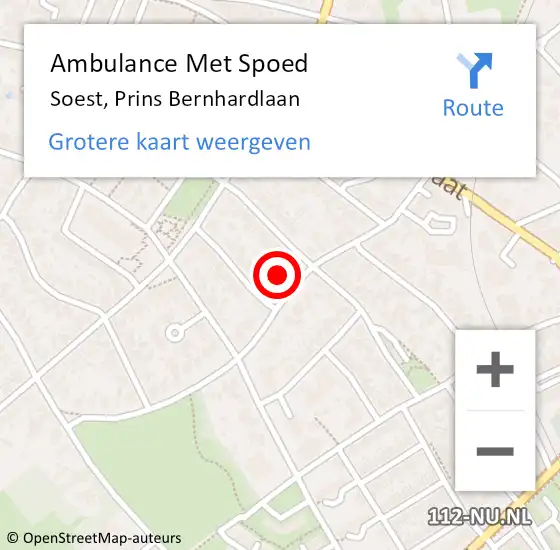 Locatie op kaart van de 112 melding: Ambulance Met Spoed Naar Soest, Prins Bernhardlaan op 13 september 2016 08:52