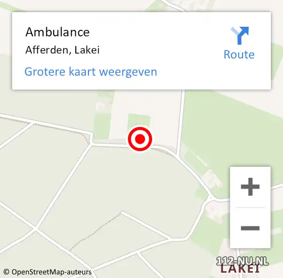 Locatie op kaart van de 112 melding: Ambulance Afferden, Lakei op 13 september 2016 09:39