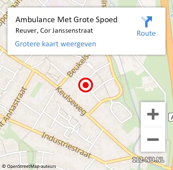 Locatie op kaart van de 112 melding: Ambulance Met Grote Spoed Naar Reuver, Cor Janssenstraat op 13 september 2016 09:49