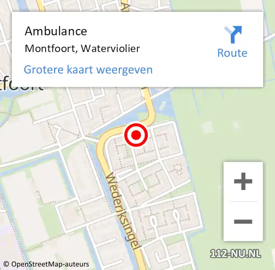 Locatie op kaart van de 112 melding: Ambulance Montfoort, Waterviolier op 13 september 2016 10:15