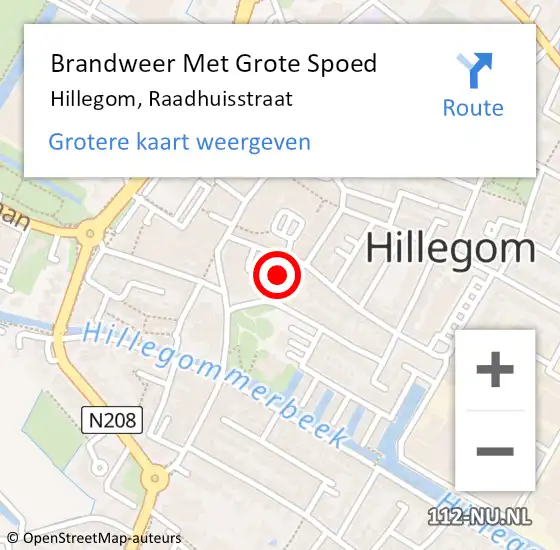 Locatie op kaart van de 112 melding: Brandweer Met Grote Spoed Naar Hillegom, Raadhuisstraat op 13 september 2016 10:39