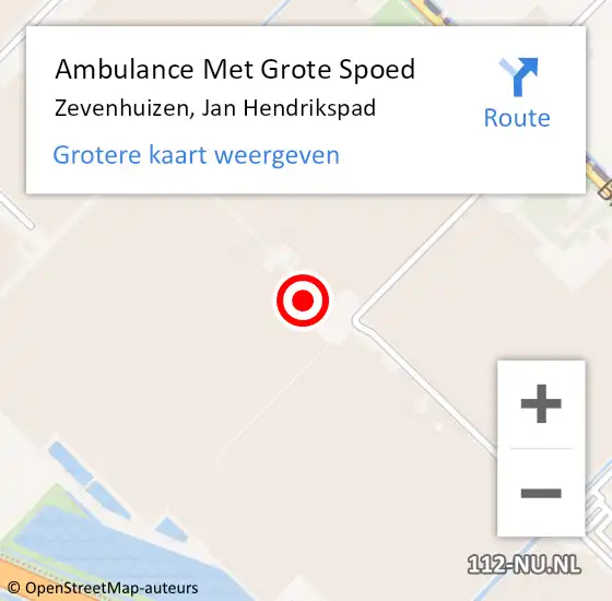 Locatie op kaart van de 112 melding: Ambulance Met Grote Spoed Naar Zevenhuizen, Jan Hendrikspad op 13 september 2016 11:12
