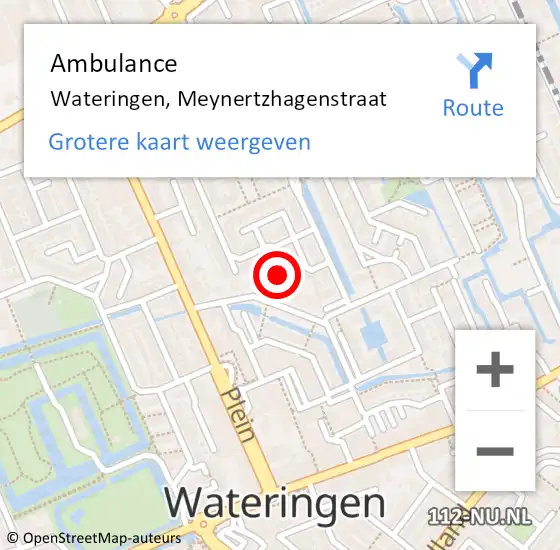 Locatie op kaart van de 112 melding: Ambulance Wateringen, Meynertzhagenstraat op 13 september 2016 11:35