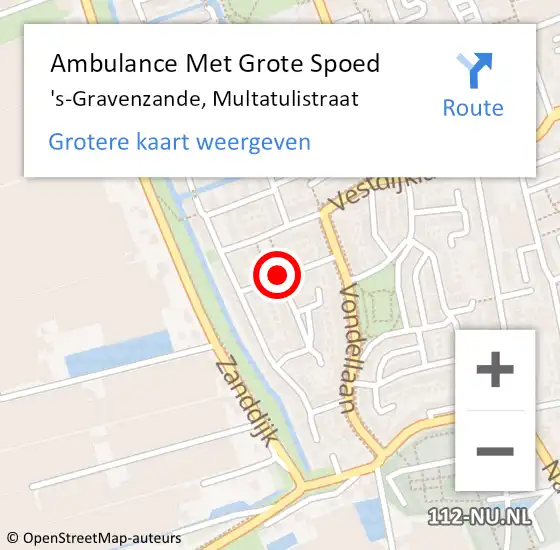 Locatie op kaart van de 112 melding: Ambulance Met Grote Spoed Naar 's-Gravenzande, Multatulistraat op 13 september 2016 12:21