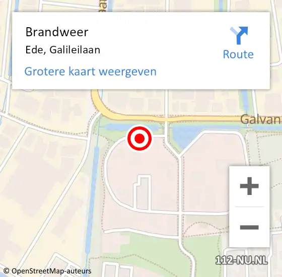 Locatie op kaart van de 112 melding: Brandweer Ede, Galileilaan op 13 september 2016 12:27