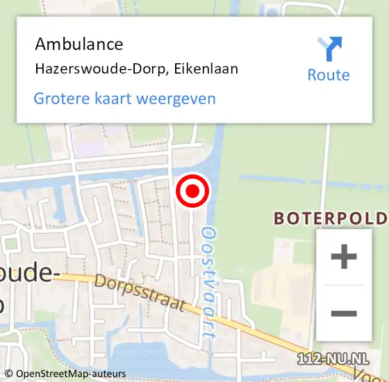 Locatie op kaart van de 112 melding: Ambulance Hazerswoude-Dorp, Eikenlaan op 13 september 2016 12:33