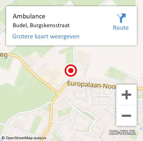 Locatie op kaart van de 112 melding: Ambulance Budel, Burgskensstraat op 13 september 2016 13:07