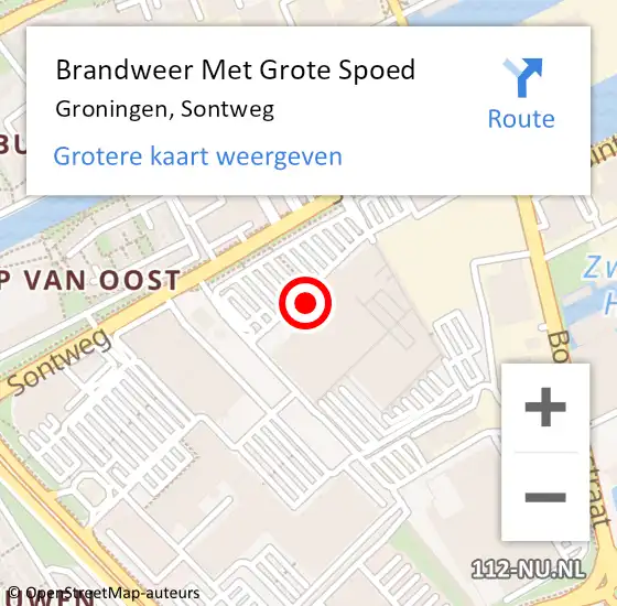 Locatie op kaart van de 112 melding: Brandweer Met Grote Spoed Naar Groningen, Sontweg op 13 september 2016 13:52