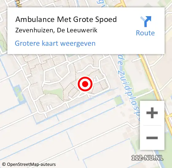 Locatie op kaart van de 112 melding: Ambulance Met Grote Spoed Naar Zevenhuizen, De Leeuwerik op 13 september 2016 13:56