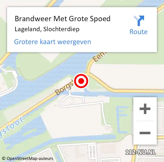 Locatie op kaart van de 112 melding: Brandweer Met Grote Spoed Naar Lageland, Slochterdiep op 13 september 2016 13:57