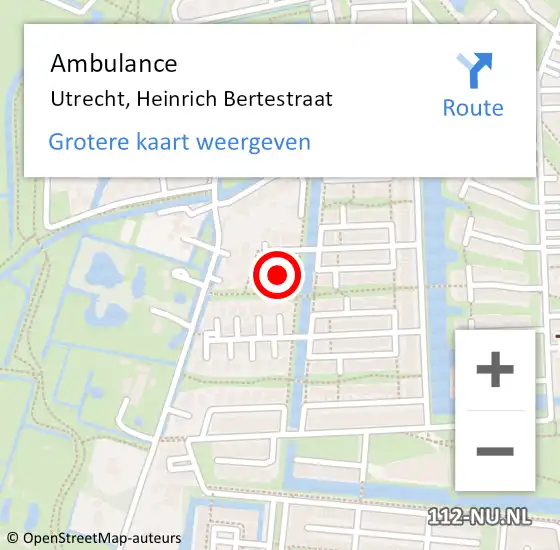 Locatie op kaart van de 112 melding: Ambulance Utrecht, Heinrich Bertestraat op 13 september 2016 14:00