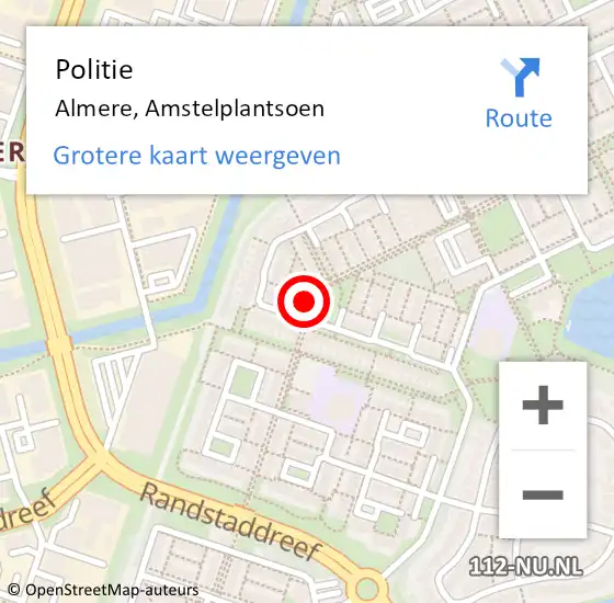 Locatie op kaart van de 112 melding: Politie Almere, Amstelplantsoen op 13 september 2016 14:54