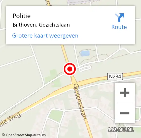 Locatie op kaart van de 112 melding: Politie Bilthoven, Gezichtslaan op 13 september 2016 15:22