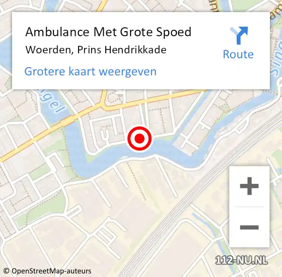 Locatie op kaart van de 112 melding: Ambulance Met Grote Spoed Naar Woerden, Prins Hendrikkade op 13 september 2016 15:59