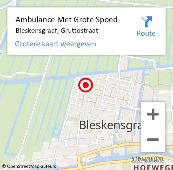 Locatie op kaart van de 112 melding: Ambulance Met Grote Spoed Naar Bleskensgraaf, Gruttostraat op 13 september 2016 17:20