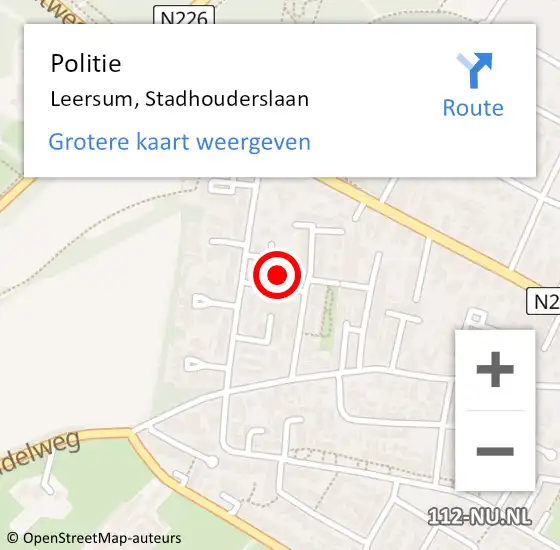 Locatie op kaart van de 112 melding: Politie Leersum, Stadhouderslaan op 13 september 2016 17:49