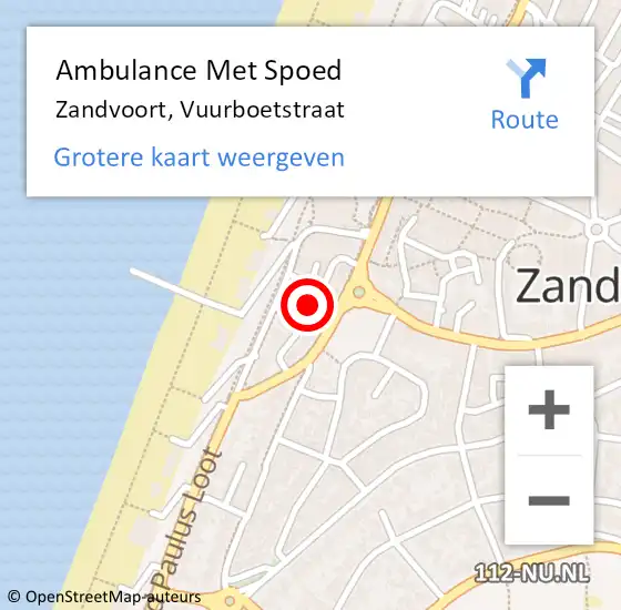 Locatie op kaart van de 112 melding: Ambulance Met Spoed Naar Zandvoort, Vuurboetstraat op 13 september 2016 18:04