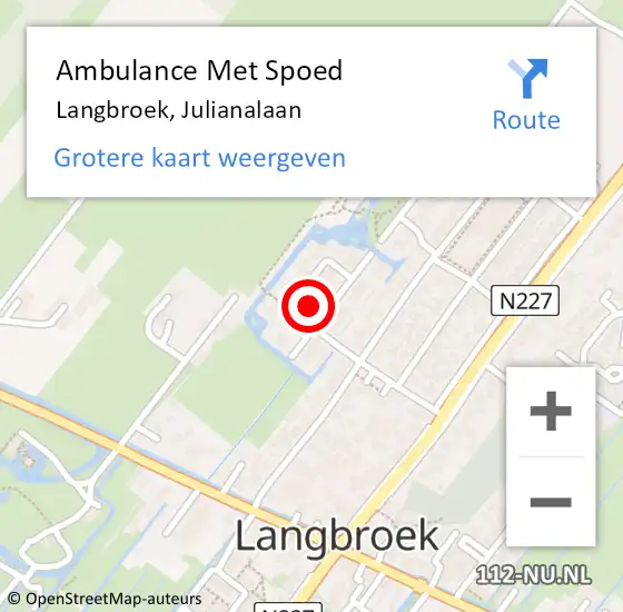 Locatie op kaart van de 112 melding: Ambulance Met Spoed Naar Langbroek, Julianalaan op 13 september 2016 18:54