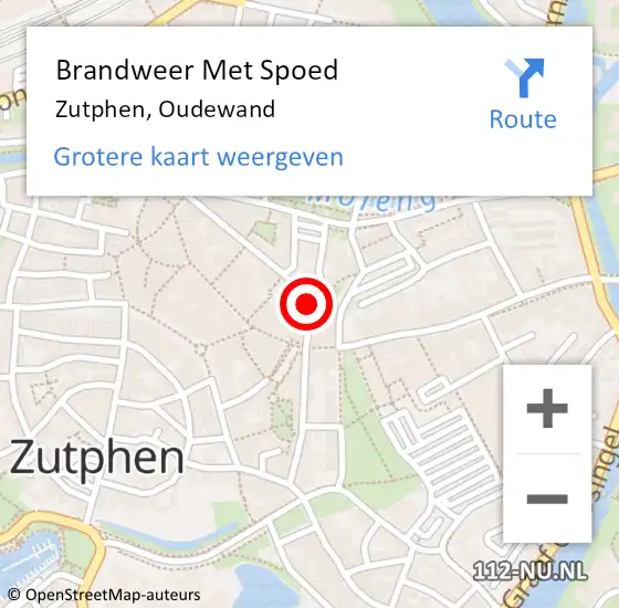 Locatie op kaart van de 112 melding: Brandweer Met Spoed Naar Zutphen, Oudewand op 13 september 2016 19:35