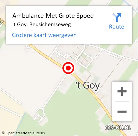 Locatie op kaart van de 112 melding: Ambulance Met Grote Spoed Naar 't Goy, Beusichemseweg op 13 september 2016 20:00