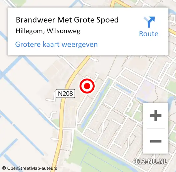 Locatie op kaart van de 112 melding: Brandweer Met Grote Spoed Naar Hillegom, Wilsonweg op 13 september 2016 20:14