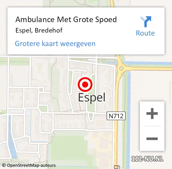Locatie op kaart van de 112 melding: Ambulance Met Grote Spoed Naar Espel, Bredehof op 13 september 2016 20:19
