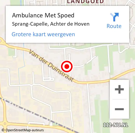 Locatie op kaart van de 112 melding: Ambulance Met Spoed Naar Sprang-Capelle, Achter de Hoven op 13 september 2016 20:50