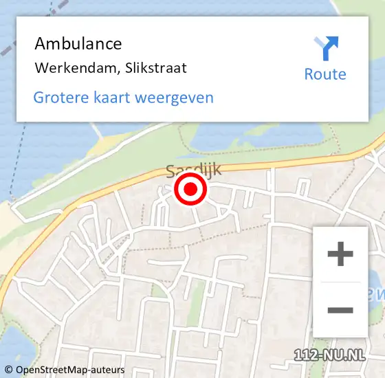 Locatie op kaart van de 112 melding: Ambulance Werkendam, Slikstraat op 13 september 2016 22:02