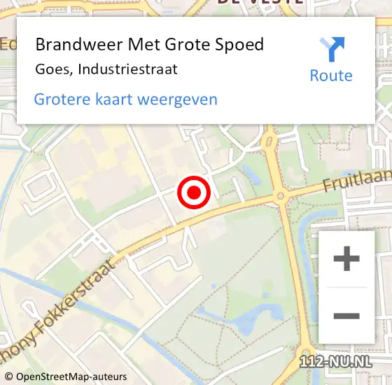 Locatie op kaart van de 112 melding: Brandweer Met Grote Spoed Naar Goes, Industriestraat op 13 september 2016 23:45