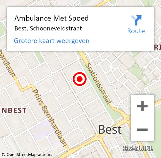 Locatie op kaart van de 112 melding: Ambulance Met Spoed Naar Best, Schooneveldstraat op 14 september 2016 06:01