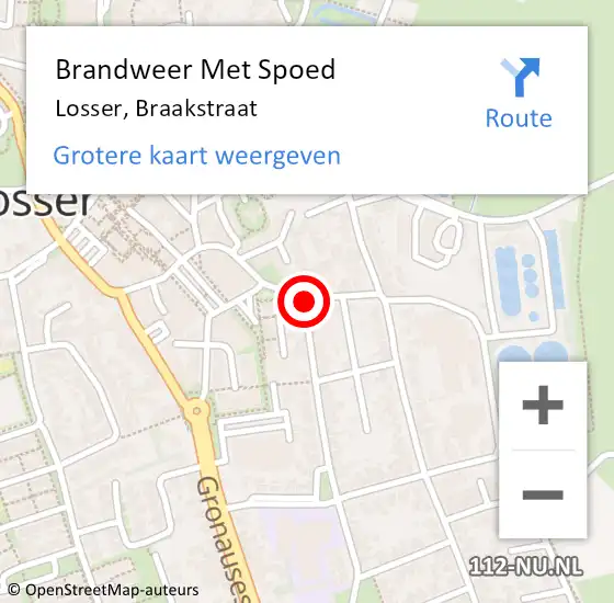 Locatie op kaart van de 112 melding: Brandweer Met Spoed Naar Losser, Braakstraat op 14 september 2016 09:06