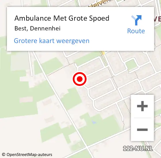 Locatie op kaart van de 112 melding: Ambulance Met Grote Spoed Naar Best, Dennenhei op 14 september 2016 09:35