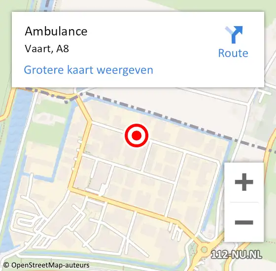 Locatie op kaart van de 112 melding: Ambulance Vaart, A8 op 14 september 2016 10:09