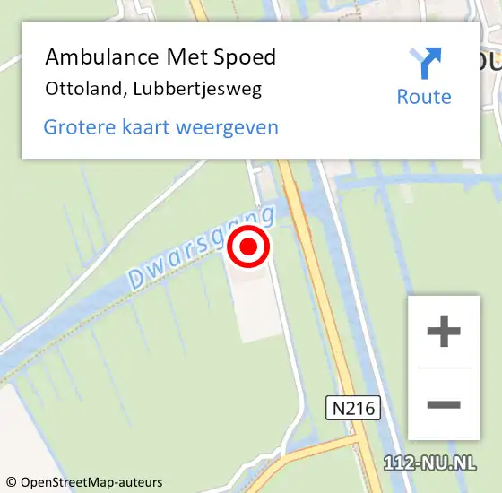 Locatie op kaart van de 112 melding: Ambulance Met Spoed Naar Ottoland, Lubbertjesweg op 14 september 2016 11:16