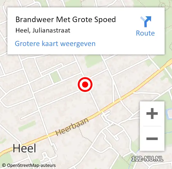 Locatie op kaart van de 112 melding: Brandweer Met Grote Spoed Naar Heel, Julianastraat op 14 september 2016 13:11