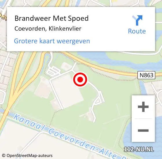 Locatie op kaart van de 112 melding: Brandweer Met Spoed Naar Coevorden, Klinkenvlier op 14 september 2016 13:18