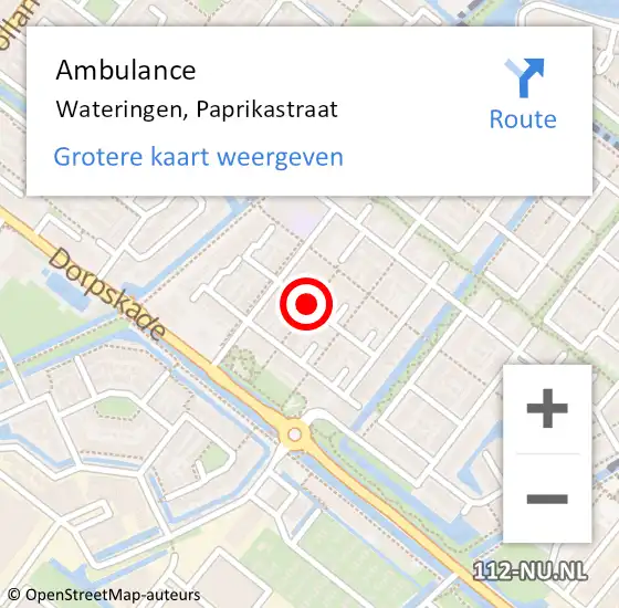 Locatie op kaart van de 112 melding: Ambulance Wateringen, Paprikastraat op 14 september 2016 13:41