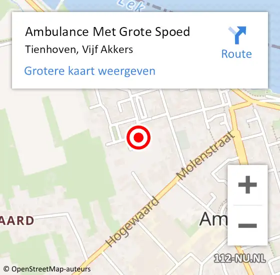 Locatie op kaart van de 112 melding: Ambulance Met Grote Spoed Naar Tienhoven, Vijf Akkers op 14 september 2016 15:09