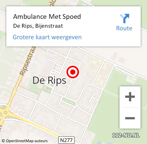 Locatie op kaart van de 112 melding: Ambulance Met Spoed Naar De Rips, Bijenstraat op 14 september 2016 15:25