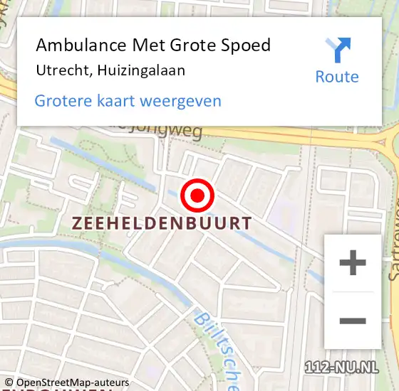 Locatie op kaart van de 112 melding: Ambulance Met Grote Spoed Naar Utrecht, Huizingalaan op 14 september 2016 16:31