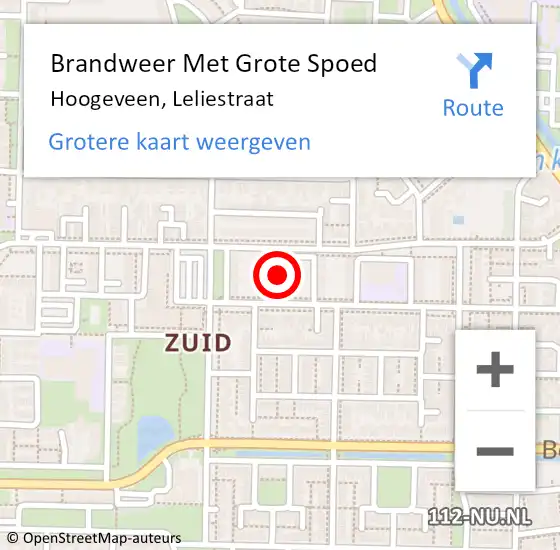 Locatie op kaart van de 112 melding: Brandweer Met Grote Spoed Naar Hoogeveen, Leliestraat op 14 september 2016 17:54