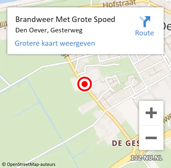 Locatie op kaart van de 112 melding: Brandweer Met Grote Spoed Naar Den Oever, Gesterweg op 14 september 2016 17:57