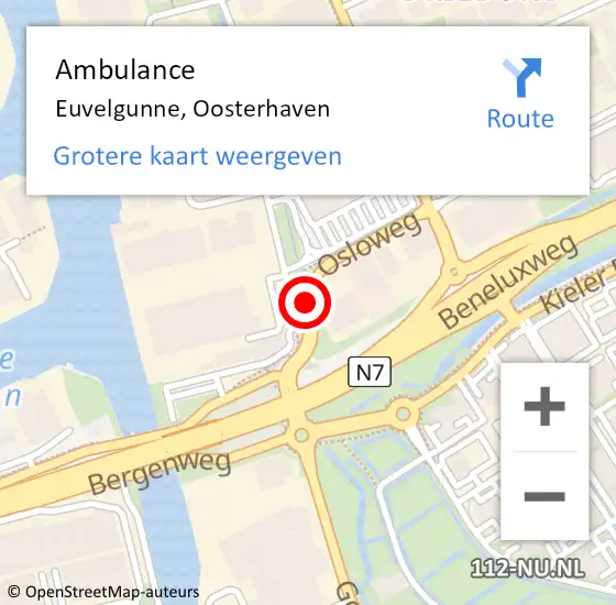 Locatie op kaart van de 112 melding: Ambulance Euvelgunne, Oosterhaven op 14 september 2016 19:05